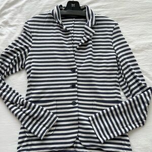 Majestic Filatures Navy + White Striped French Touch 3 Button Blaer